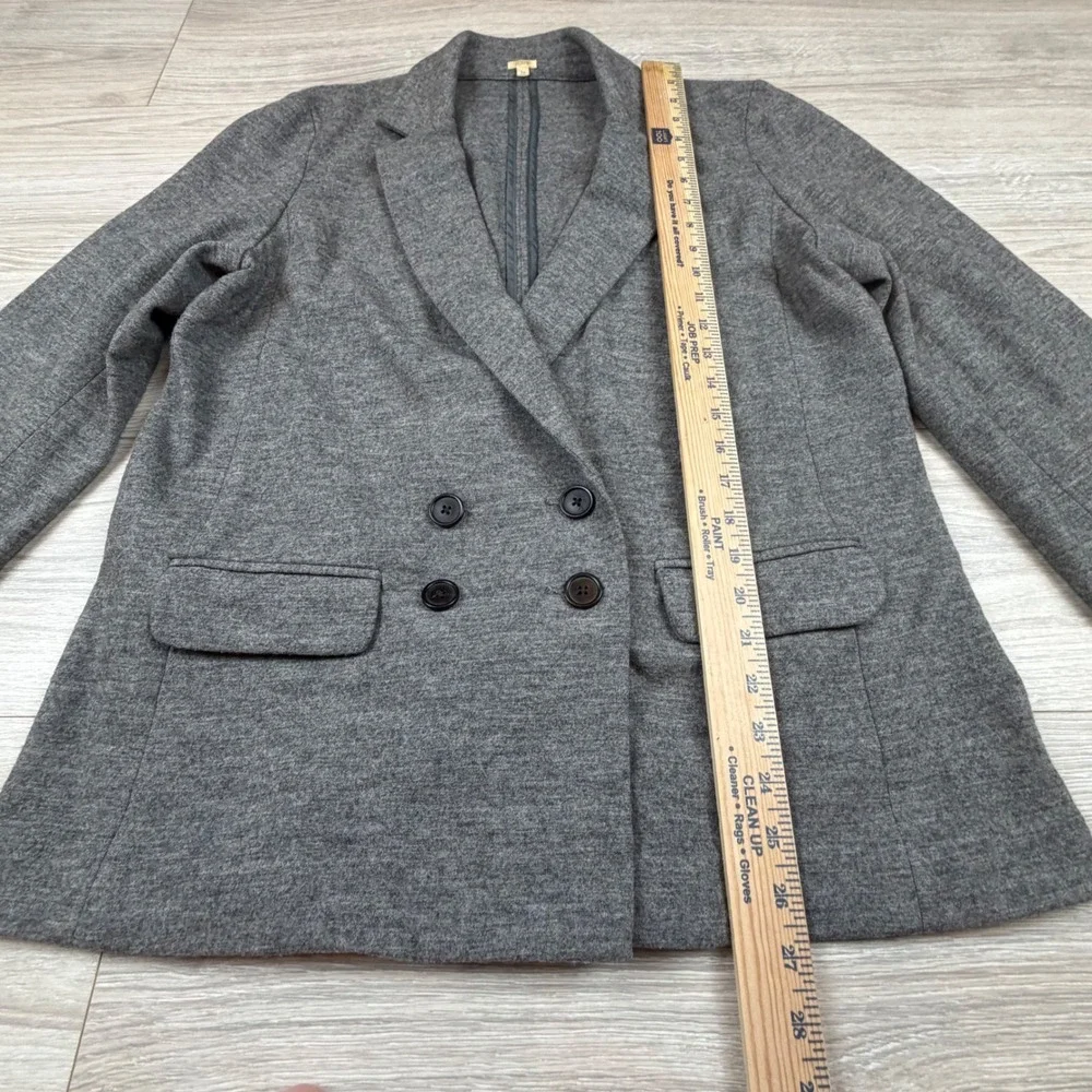 Vintage Y2K J Crew Women Double Breasted Gray Wool Blazer Size 14‎ Relaxed